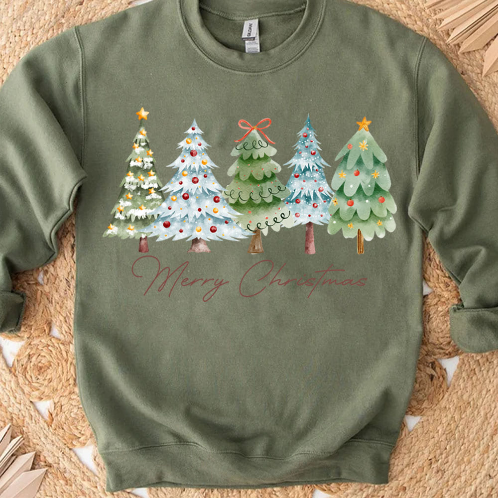 Merry Christmas Shirt, Vintage Xmas Holiday Sweater, Christmas Tree Sweatshirt T1639
