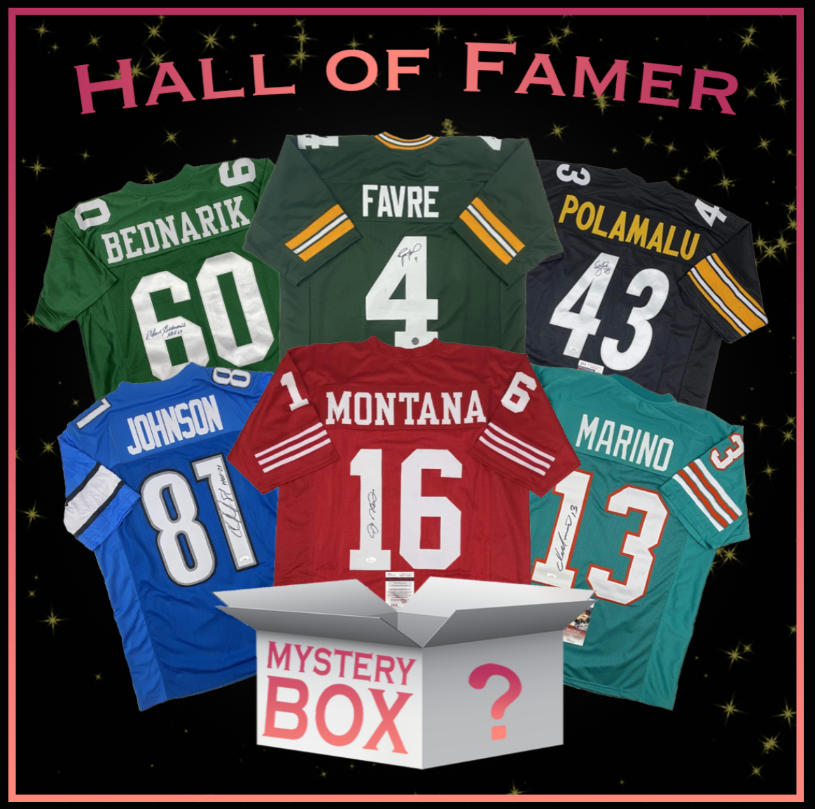 Hall of Famers Autographed/Signed Football Jersey Mystery Box with PSA JSA or Beckett COA